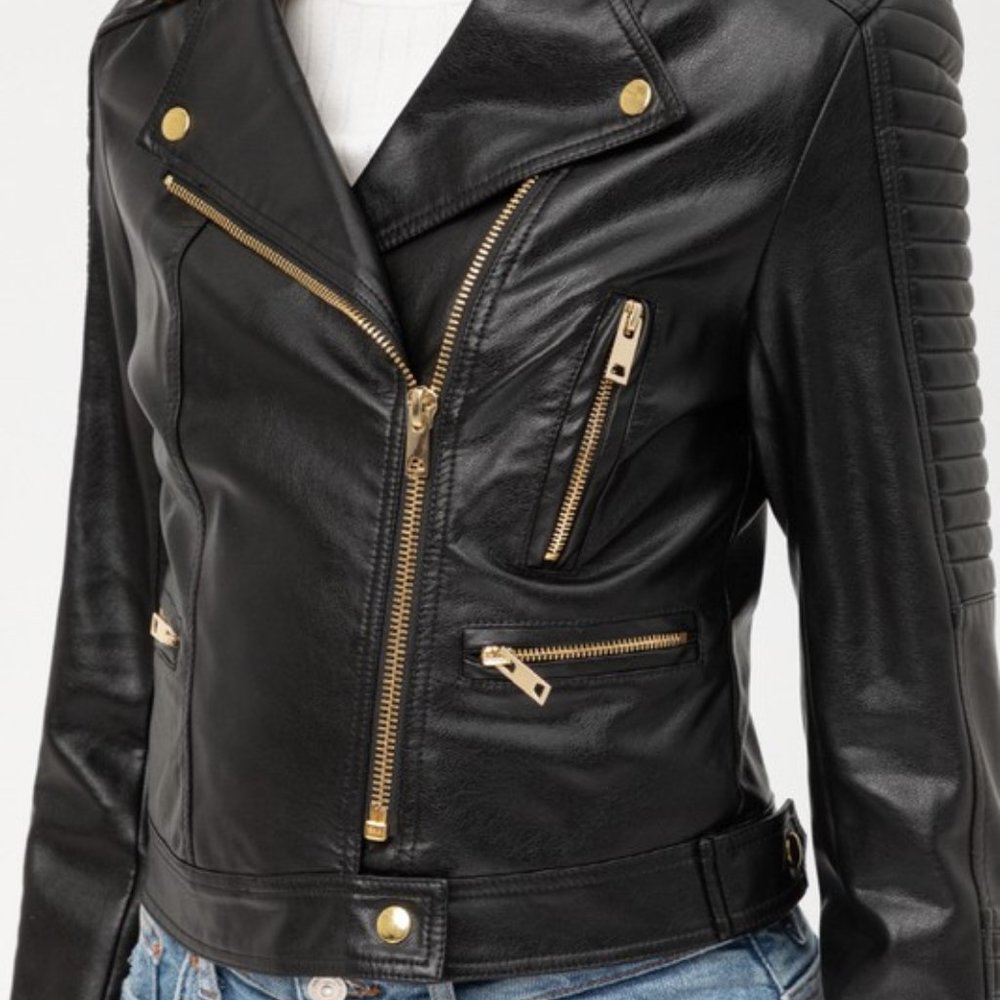 *ONLY 1 LEFT*  Faux Leather Moto Jacket - Black - Picture 2 of 5
